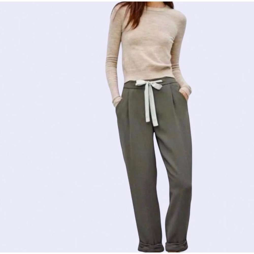 Aritzia Wilfred Pleated Ribbon Drawstring Trousers Taupe Size 8